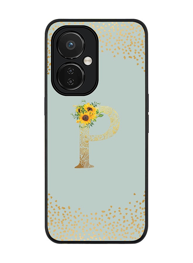 Stylizedd Rugged Black edge case for Nord CE 3 Lite Slim fit Soft Case Flexible Rubber Edges Anti Drop TPU Gel Thin Cover - Custom Monogram Initial Floral Pattern Alphabet - P - Light Grey - Image 1