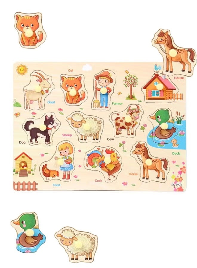 لعبة ألغاز خشبية للأطفال الصغار من عمر سنتين إلى أربع سنوات، ألغاز تعليمية للأطفال من البنات والأولاد من عمر سنتين إلى أربع سنوات مع حيوانات المزرعة - Image 1