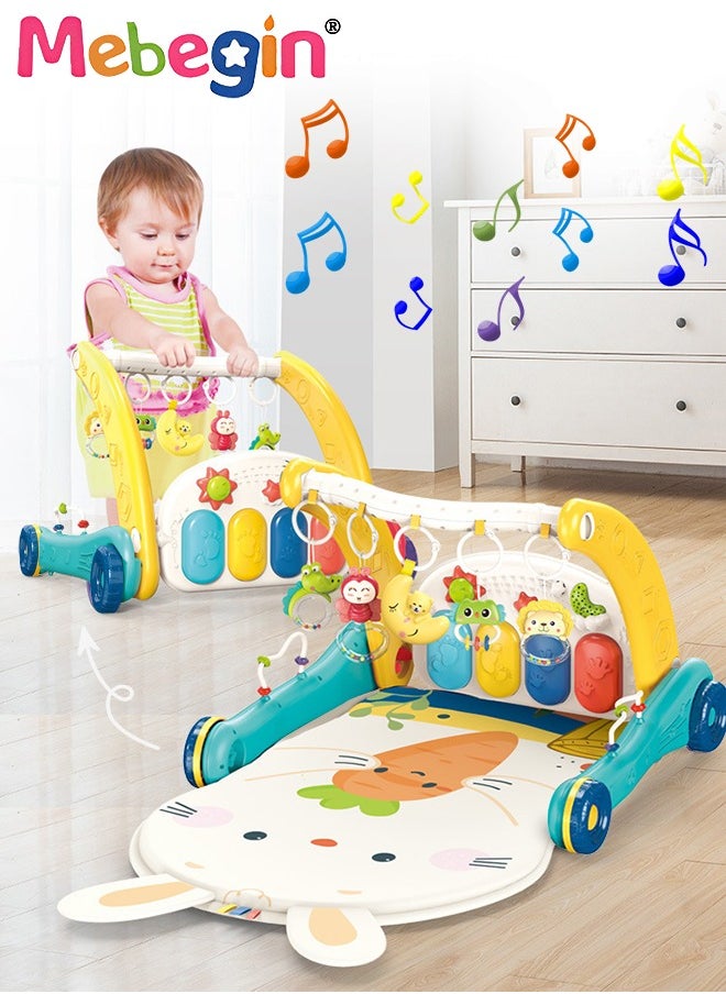 MEBEGIN - 2 in 1 Baby Walker with Fun-filled Activity Panel, Multifunctional Push Along Walker with Drawing Board, Music Walker for Toddler, Early Educational Child Activity Center, Tummy Time Mat, Ideal Support for Babies' First Steps - Image 1