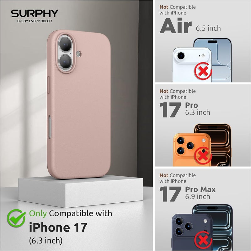 SURPHY Designed for iPhone 17 Leather Case, Compatible with MagSafe Wireless Charging Faux Leather Case with Metallic Buttons and Microfiber Lining for 17 6.3 inch 2025, Pink Sand - Image 2