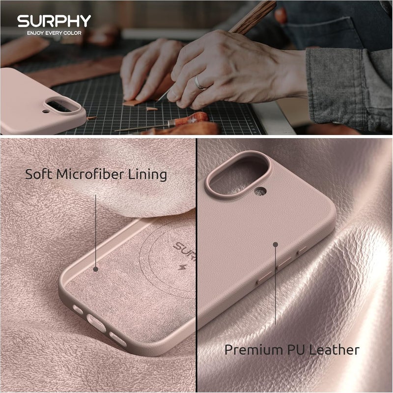 SURPHY Designed for iPhone 17 Leather Case, Compatible with MagSafe Wireless Charging Faux Leather Case with Metallic Buttons and Microfiber Lining for 17 6.3 inch 2025, Pink Sand - Image 5