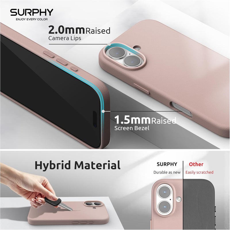 SURPHY Designed for iPhone 17 Leather Case, Compatible with MagSafe Wireless Charging Faux Leather Case with Metallic Buttons and Microfiber Lining for 17 6.3 inch 2025, Pink Sand - Image 4