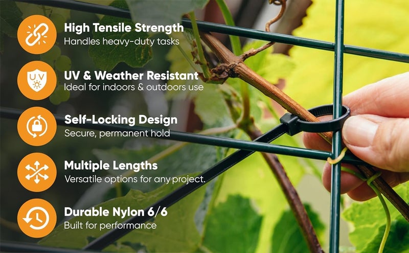 SCHOFIC Cable Zip Ties Heavy Duty 450 MM [Size 18 INCH], Ultra Strong Plastic [Polyamide] Wire Ties with 49 Pounds Tensile Strength, Nylon Tie Wraps with 4.8 MM Width (25, BLACK) - Image 5