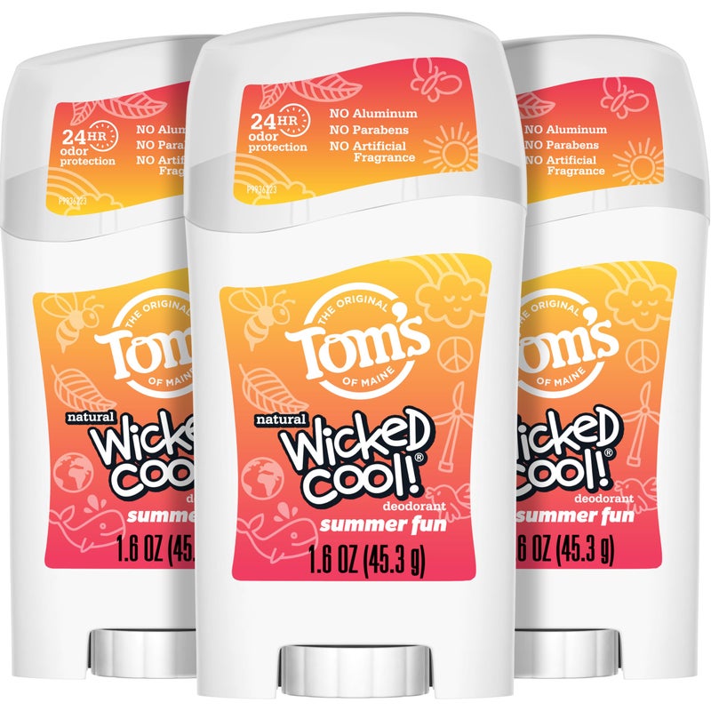 Toms of Maine AluminumFree Wicked Cool Natural Deodorant for Kids Summer Fun 16 oz Pack of 3 Packaging May Vary