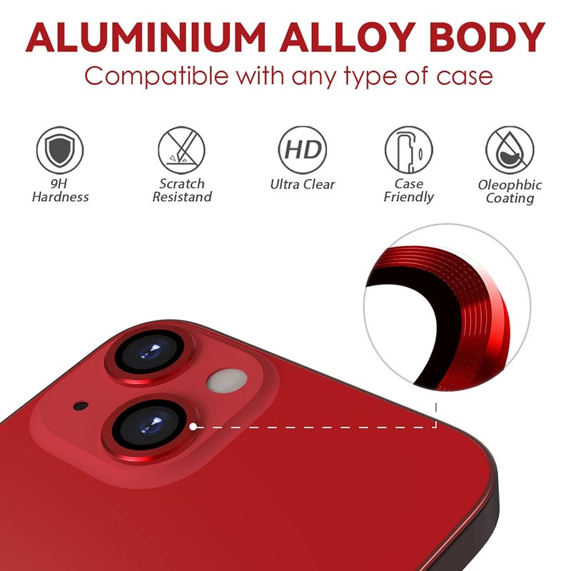 CloudValley Camera Lens Protector Designed for iPhone 13/13 Mini, Tempered Glass Protective Film, Aluminum Alloy Camera Lens Cover, Red - Image 5