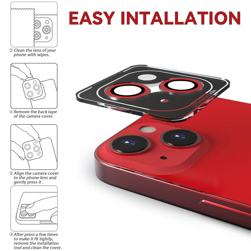 CloudValley Camera Lens Protector Designed for iPhone 13/13 Mini, Tempered Glass Protective Film, Aluminum Alloy Camera Lens Cover, Red - Image 3