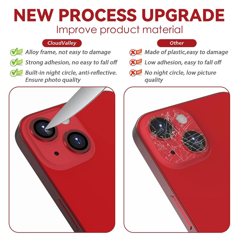 CloudValley Camera Lens Protector Designed for iPhone 13/13 Mini, Tempered Glass Protective Film, Aluminum Alloy Camera Lens Cover, Red - Image 2