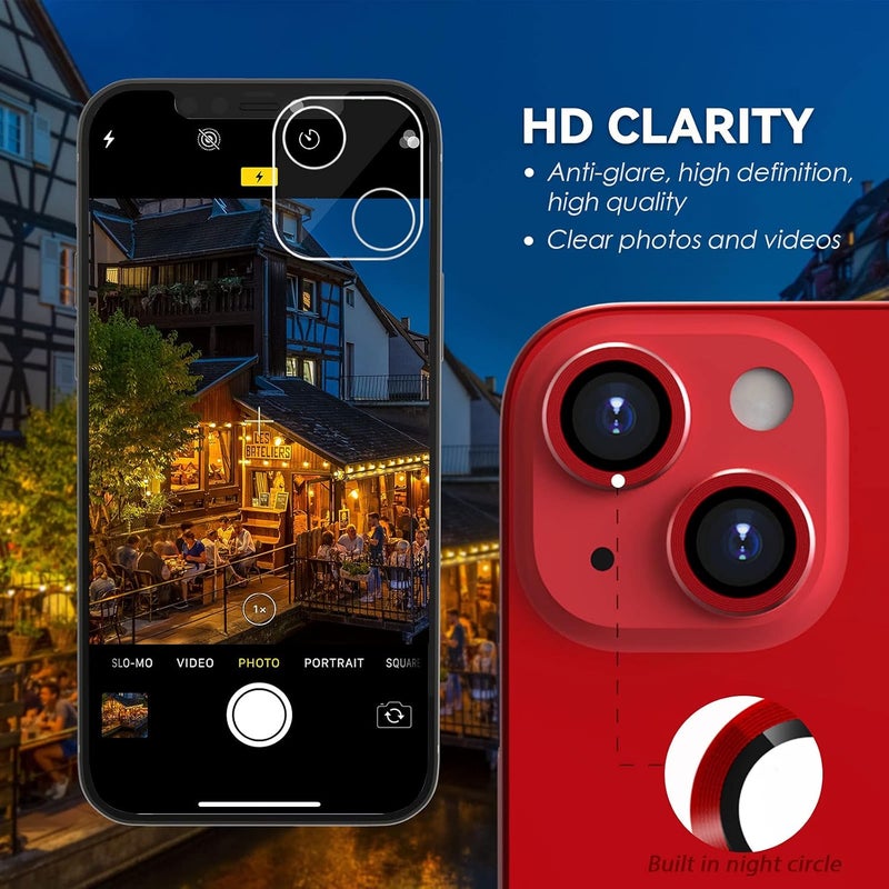 CloudValley Camera Lens Protector Designed for iPhone 13/13 Mini, Tempered Glass Protective Film, Aluminum Alloy Camera Lens Cover, Red - Image 4