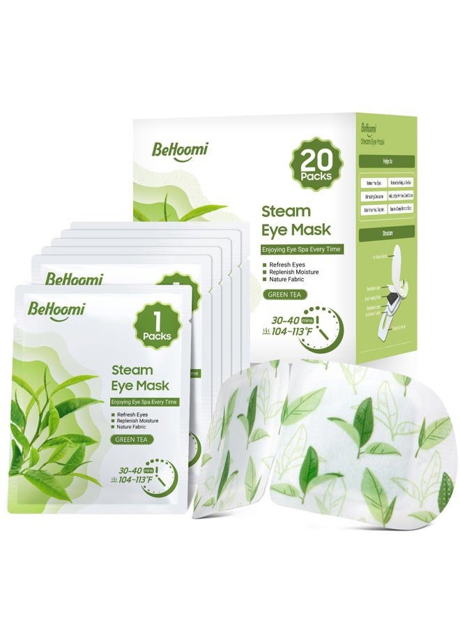 BeHoomi 20 Packs Steam Eye Mask, Heated Eye Mask Warm Compress for Eyes, Disposable Self Heating Eye Mask for Sleep, Spa, Travel Essentials & Relaxation Gifts for Women, Stocking Stuffers (Green Tea) - Image 1