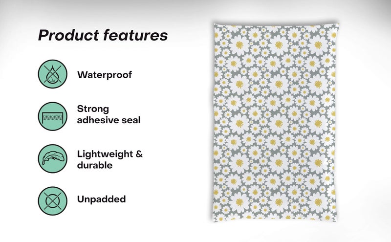Package Mint 6x9 Poly Mailers – Floral Daisy – Waterproof, Tear-Resistant Shipping Bags with Adhesive Seal – 100 Pack – Package Mint - Image 4