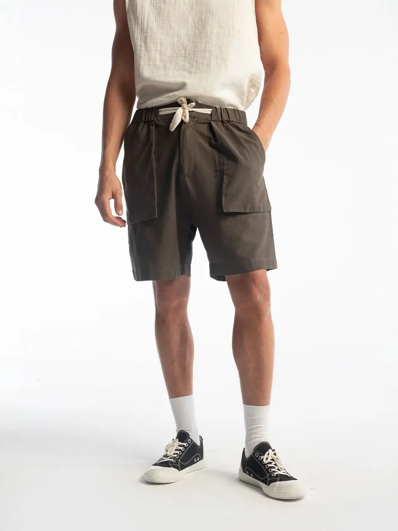 جيستو GIESTO Regular Fit Linen Blend Drawstring Waist Shorts