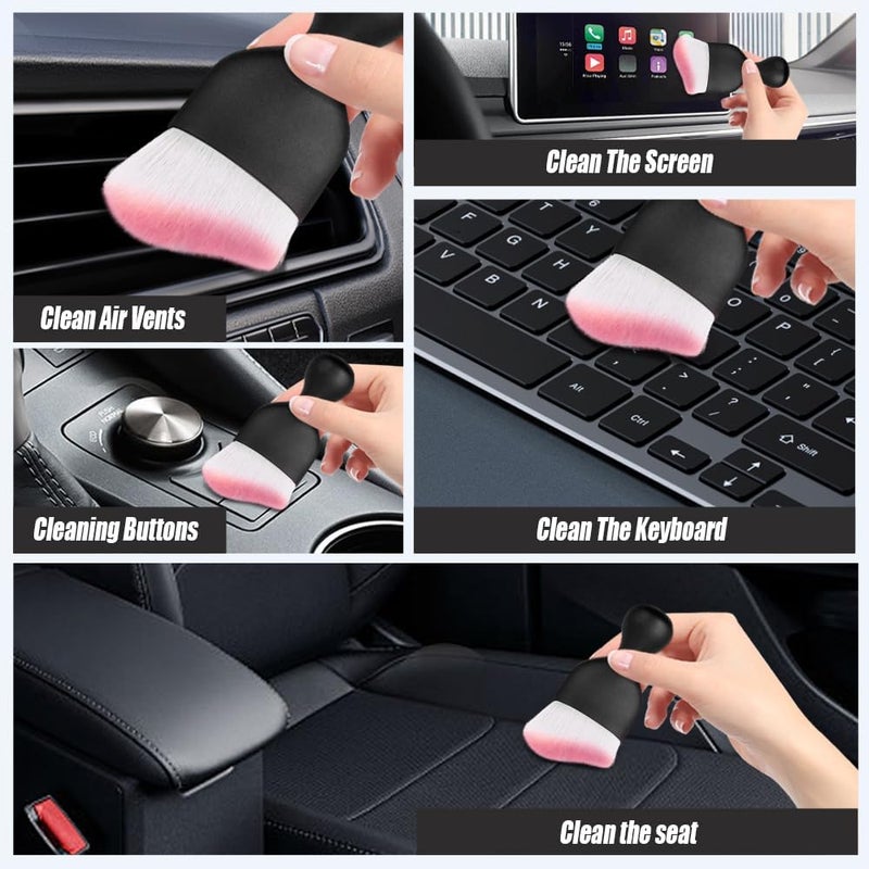 HAOBO Car Interior Detailing Brush, Auto Soft Hair Cleaning Brushes, Curved Dirt Dust Collectors, Car Interior Cleaning Tool for Dashboard Air Conditioner Vents Leather（White Pink） - Image 5