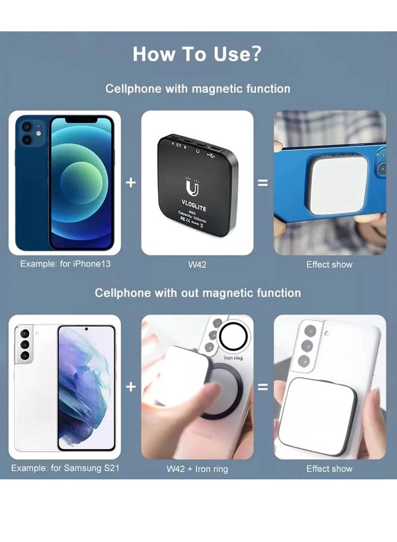 W42 Mini Magnetic Selfie Light Compitable with Magsafe iPhone Series Led Pocket Cube Light with Clip and USB-C charging Port for Makeup Vlog Fill Light  - Image 4