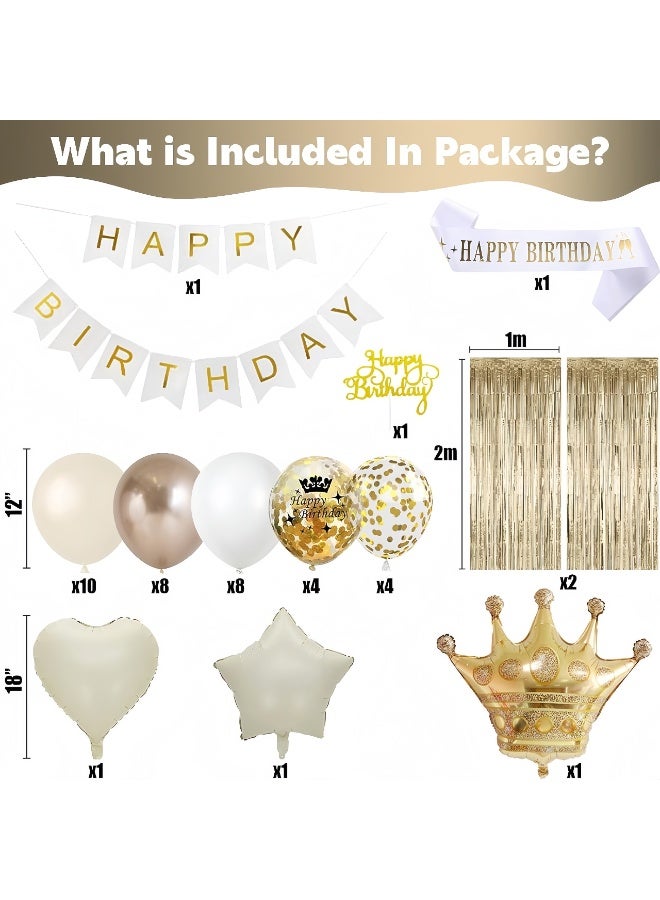 عالم البالونات مجموعة أقواس البالونات لتزيين حفلات أعياد الميلاد باللون الأبيض الشمبانيا والذهبي مع لافتة عيد ميلاد سعيد، وبالونات من رقائق معدنية، وستارة هامشية وشريط - Image 3