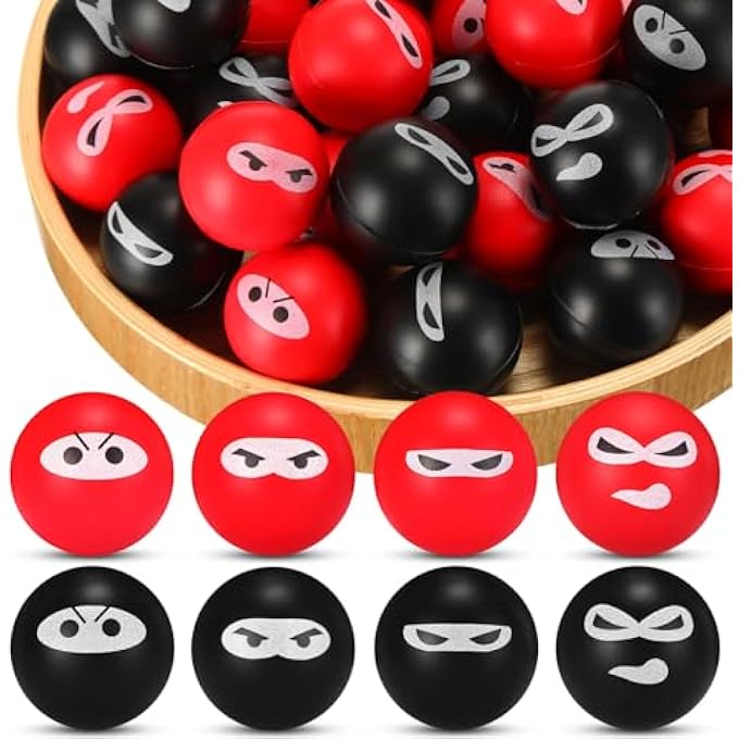 Jerify 40 Pack Ninja Party Favor Ninja Balls Stress Relief Balls PU Foam Sensory Stress Balls Hand Fidget Squeeze Stretchy Balls for Carnival Birthday Party Stuffers Gift, 4 Expressions - Image 1