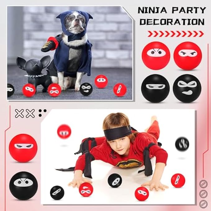 Jerify 40 Pack Ninja Party Favor Ninja Balls Stress Relief Balls PU Foam Sensory Stress Balls Hand Fidget Squeeze Stretchy Balls for Carnival Birthday Party Stuffers Gift, 4 Expressions - Image 4