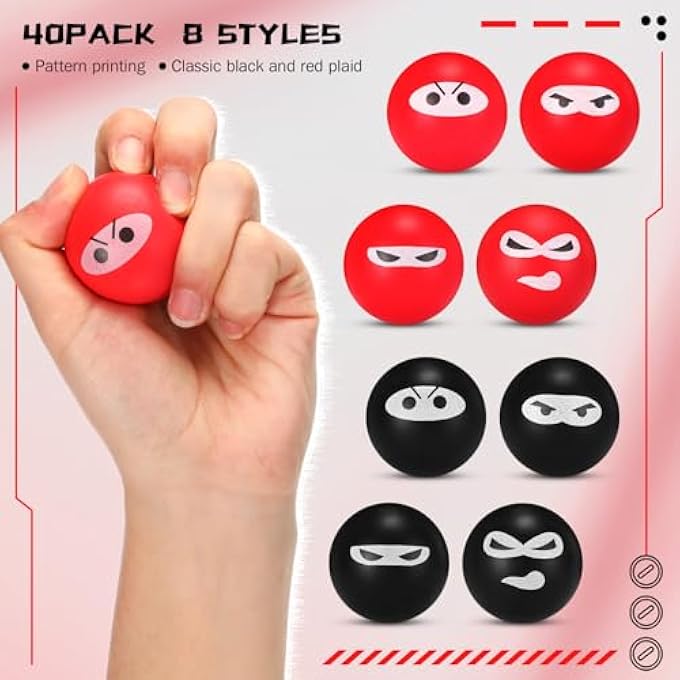 Jerify 40 Pack Ninja Party Favor Ninja Balls Stress Relief Balls PU Foam Sensory Stress Balls Hand Fidget Squeeze Stretchy Balls for Carnival Birthday Party Stuffers Gift, 4 Expressions - Image 2