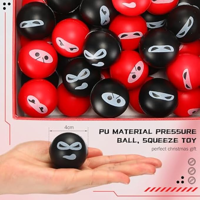 Jerify 40 Pack Ninja Party Favor Ninja Balls Stress Relief Balls PU Foam Sensory Stress Balls Hand Fidget Squeeze Stretchy Balls for Carnival Birthday Party Stuffers Gift, 4 Expressions - Image 3