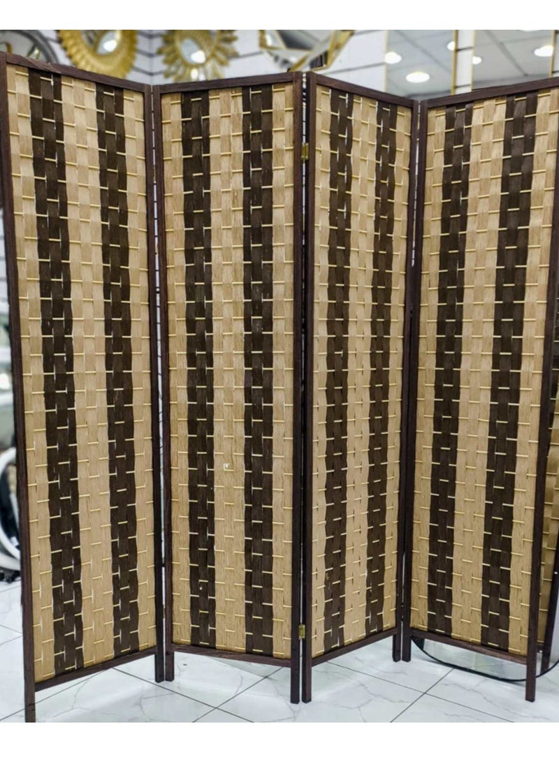 Decorhills 4 Panel Folding Room Divider, 6ft Wooden Woven Privacy Screen, Handwoven Brown Room Separator for Home, Office, Bedroom, Living Room, Foldable Space Divider with Durable Hinges - Dark Brown  - Image 1