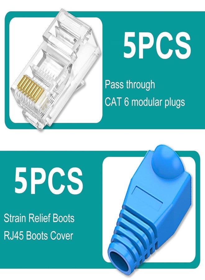XIKKART RJ45 Crimping Tool Kit | Pass Through Ethernet Crimper for Cat7, Cat6, Cat5 | Network Cable Crimping Tool with 5Pcs Cat6 Connectors + 5Pcs Boots | RJ45 RJ11 RJ12 Tool (Multicolor) - Image 5