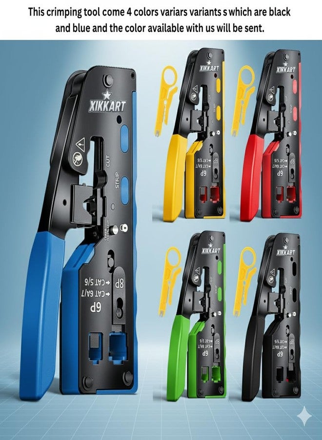 XIKKART RJ45 Crimping Tool Kit | Pass Through Ethernet Crimper for Cat7, Cat6, Cat5 | Network Cable Crimping Tool with 5Pcs Cat6 Connectors + 5Pcs Boots | RJ45 RJ11 RJ12 Tool (Multicolor) - Image 2