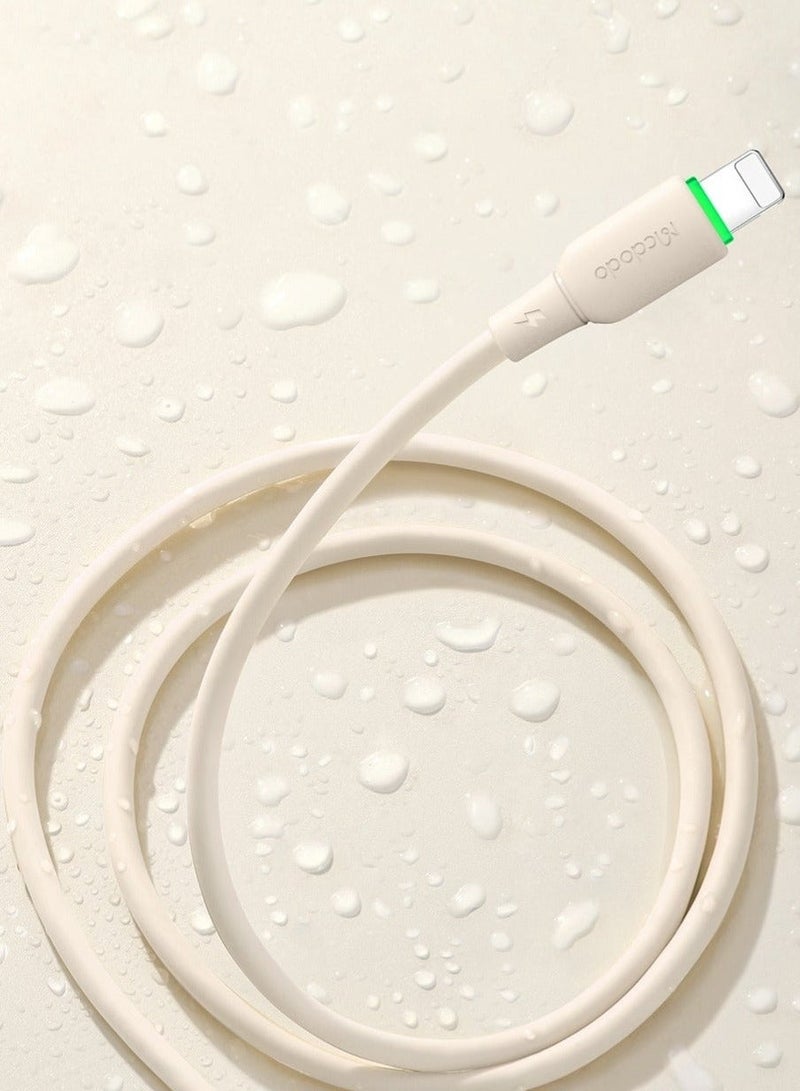 Mcdodo iPhone USB-C to Lightning Cable 36W LED Light 1.2m – Fast Charging PD Data Sync Cable for iPhone 14 13 12 11, iPad, AirPods – Beige - Image 2