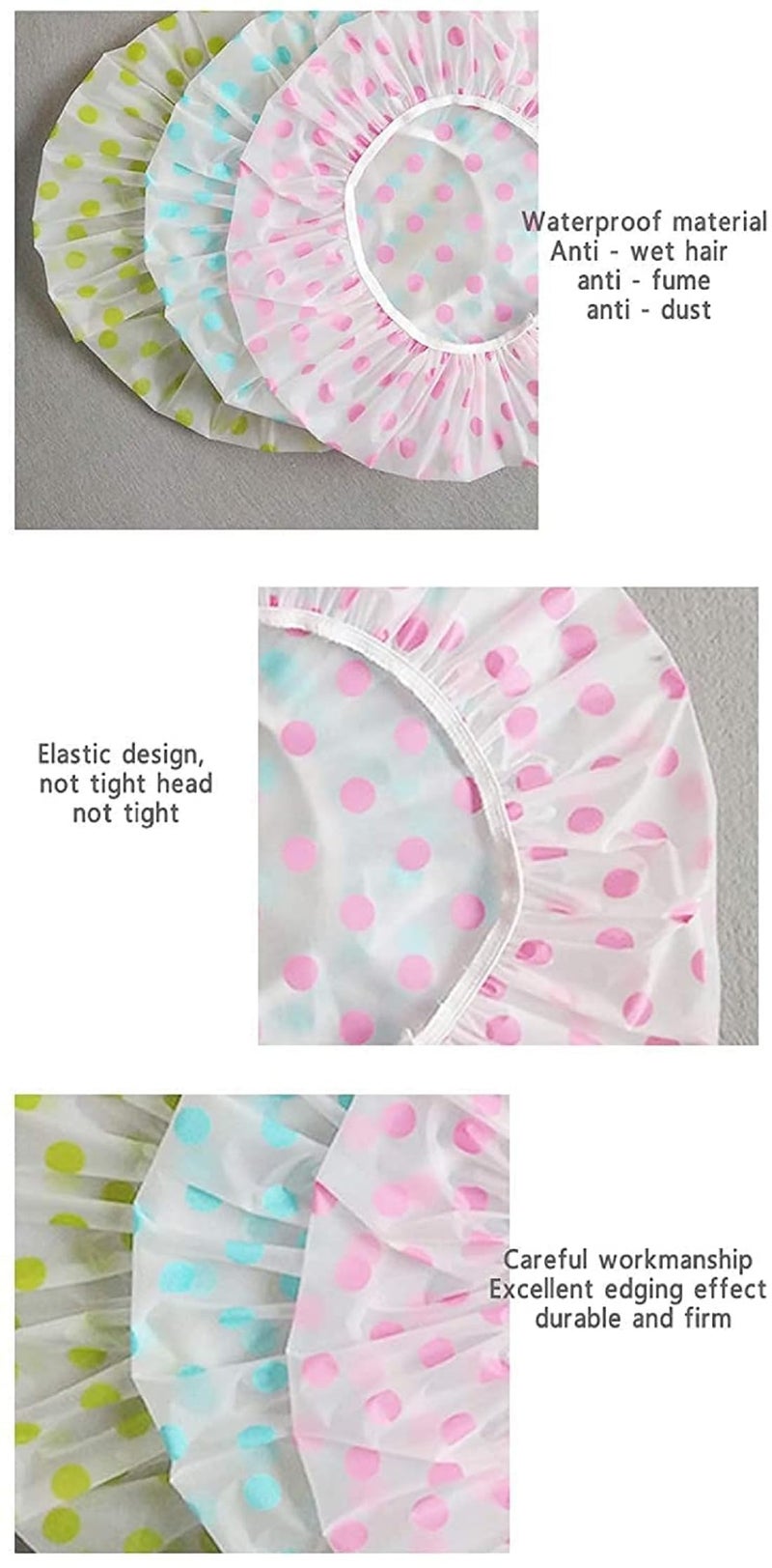 AKADO Shower Caps For Women - Reusable Waterproof Ethylene Vinyl Acetate with Flower Design Transfer Caps for Homes, Spas, Salons, Hair Treatment, and Beauty Parlors (Pack of 3) (One Size, 3, count) (FREE, 6, count) - Image 3