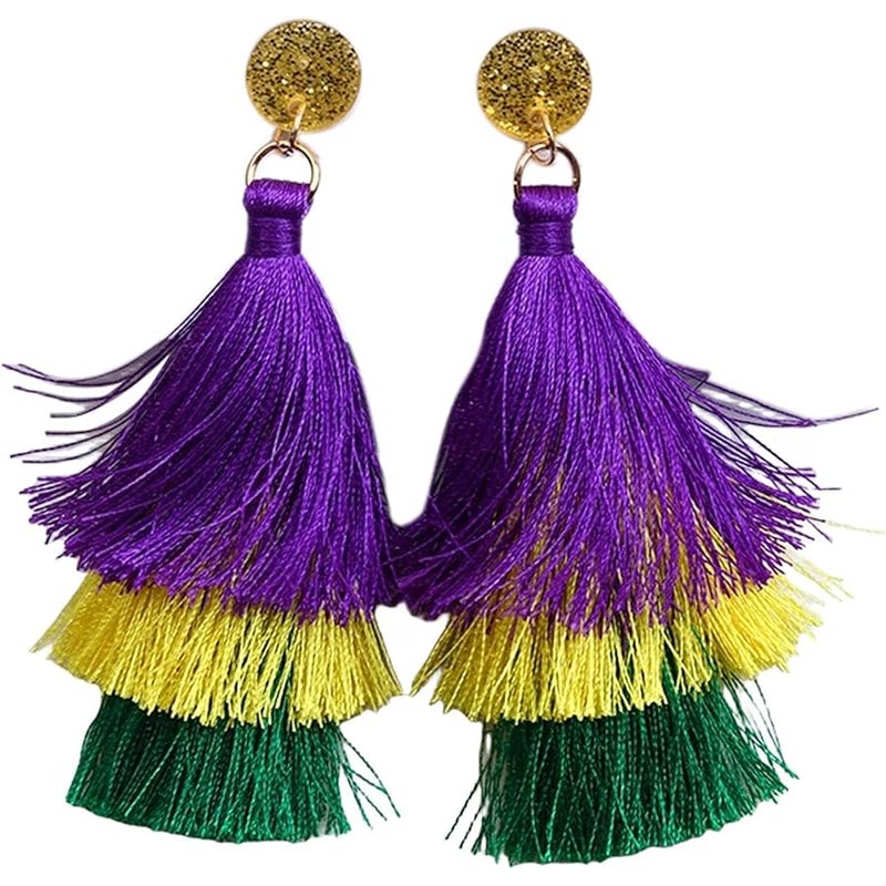 Colorful Mardi Gras Mask Tassel Crown Sunflower Boots Shape Resin Acrylic Dangle Earrings for Women Girls Jewelry