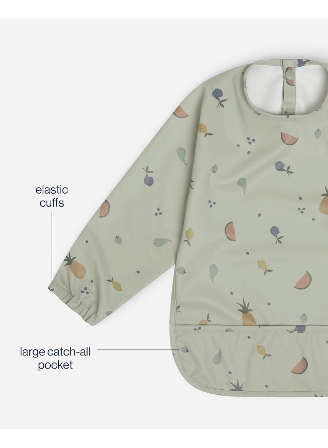 Lalo Smock Bib - Long Sleeve Baby Bib, Elastic Cuffs for Comfort, Large Catch-All Pocket, Waterproof Recycled Polyester - Durable Baby Smock Bib for Mealtime - Ages 6-24 Mo. - Fruit Print Sage - Image 5