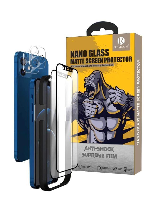 نيبمينينت عبوة من 4 لاصقات حماية نانو للشاشة وعدسة الكاميرا بلون غير لامع لهاتف أبل آيفون 12 شفاف/ أسود - Image 1