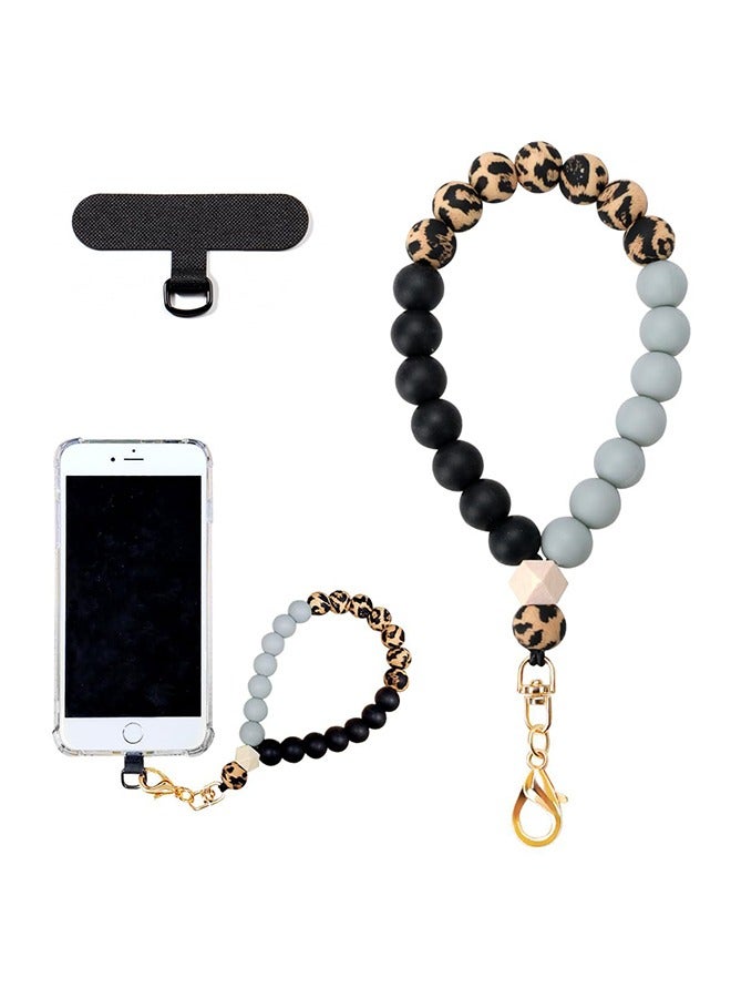 HY Marble Silicone Beaded Phone Wrist Strap, Cellphone Lanyard with Tether Tab, Charm Bracelet, Hands-Free Wristlet for Women and Girls - Image 1