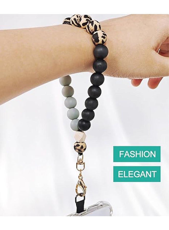 HY Marble Silicone Beaded Phone Wrist Strap, Cellphone Lanyard with Tether Tab, Charm Bracelet, Hands-Free Wristlet for Women and Girls - Image 4