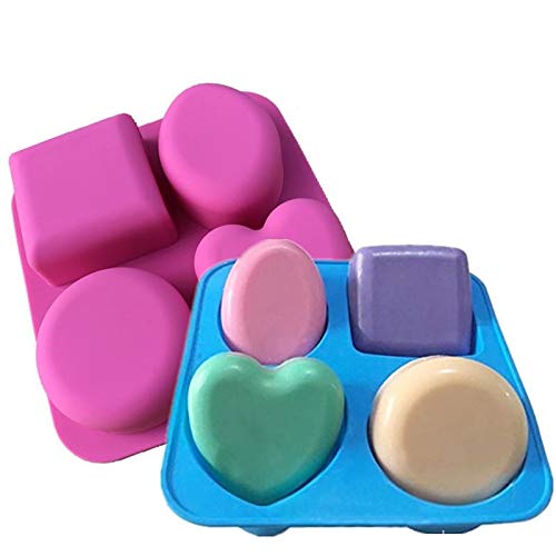 Inditradition Silicone 4 Cavity Silicon Soap Making Mould | 4 Shapes, Circle, Square, Oval and Heart (Random Colour, Multicolor) - Image 1