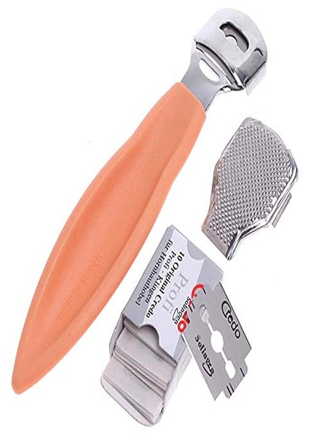 Sweetpea� Stainless Steel Callus Shaver Pedicure Dead Hard Skin Remover Heel Razor Cutter With Skin Rub & 10 Blades For Foot Care, Removing Solid, Cracked Skin Cells. (Plastic With Blades) - Image 1