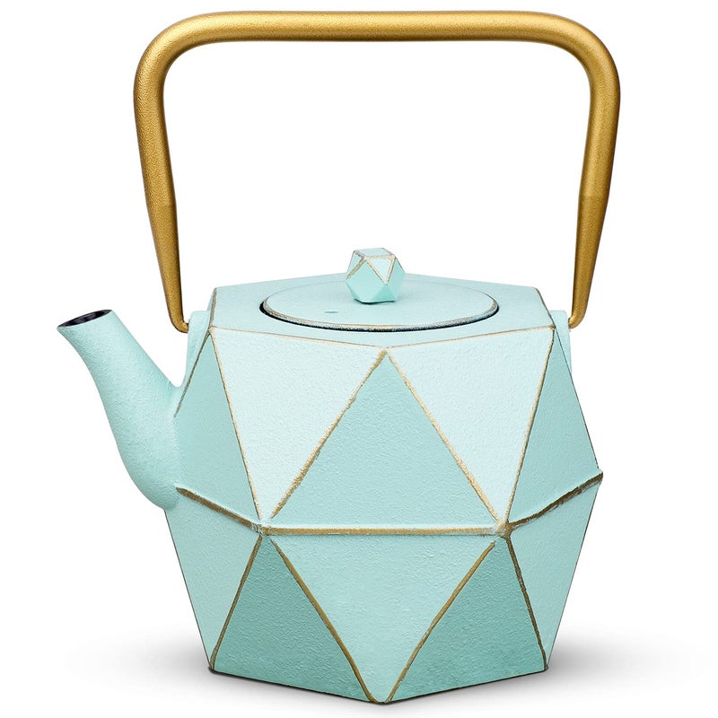 Toptier Cast Iron Teapot Stovetop Safe Japanese Cast Iron Tea Kettle Diamond Design Tea Pot with Removable Infuser for Loose Tea 30 Ounce 900 ml Light Green