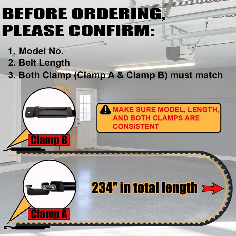 Blesseras Garage Door Drive Belt 41A5434-11 Replacement for 7ft Door Compatible with Chamberlain/LiftMaster/Sentex Garage Door Opener, Quiet Durable Drive Belt, Total Length 234'' - Image 2