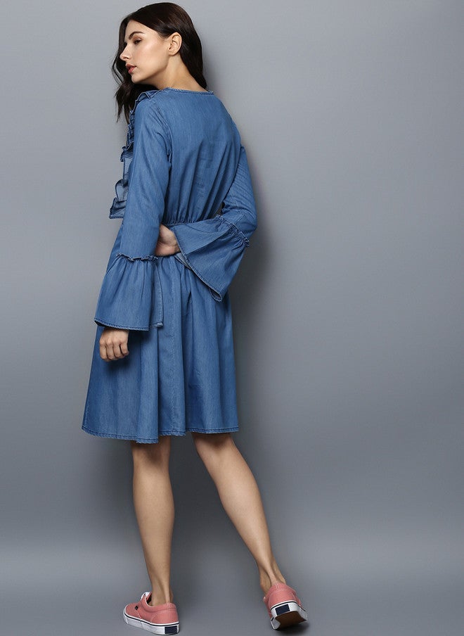 StyleStone فستان جينز نسائي أزرق بتصميم ضيق ومتسع من ستايل ستون - Image 4