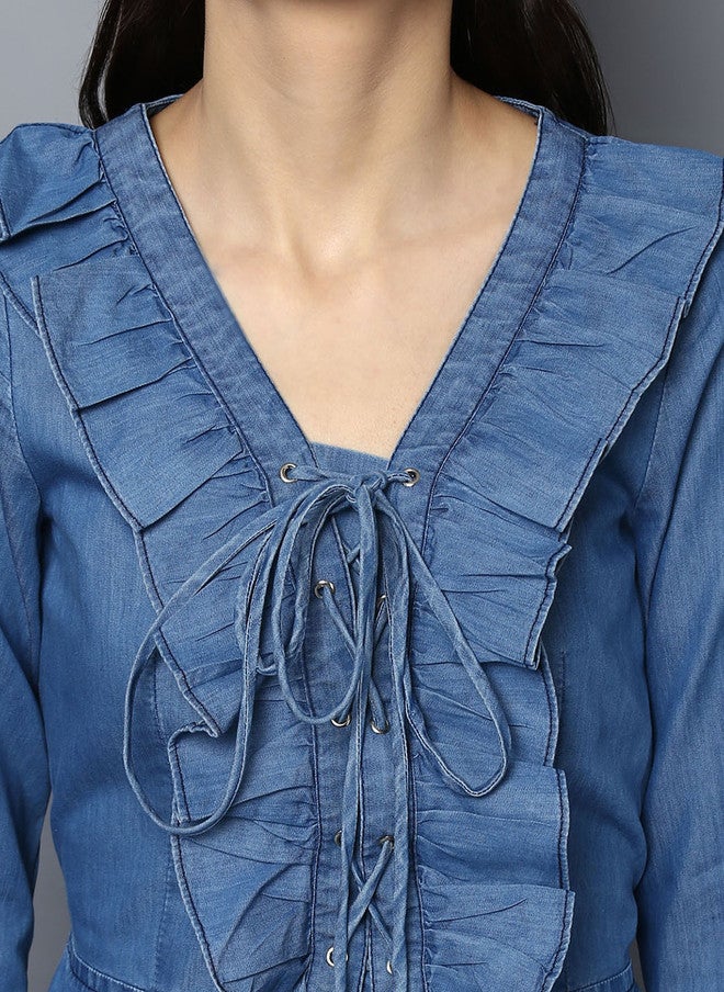 StyleStone فستان جينز نسائي أزرق بتصميم ضيق ومتسع من ستايل ستون - Image 2