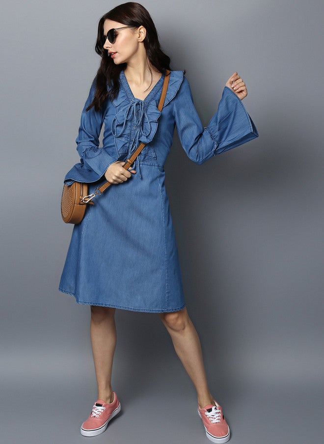 StyleStone فستان جينز نسائي أزرق بتصميم ضيق ومتسع من ستايل ستون - Image 5