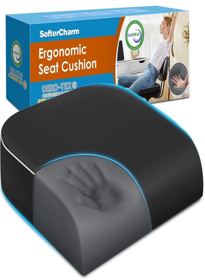 SofterCharm Seat Cushion, Memory Foam Office Chair Cushions for Long Sitting Hours, Chair Pad for Sciatica, Coccyx, Tailbone, Hip Pain & Pressure Relief, Office, Home,Car Seats,Airplane, Black/X-Large - Image 1