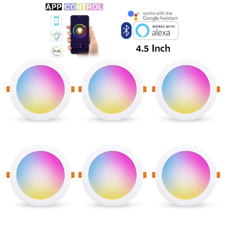 TUYA 6 Pcs RGB+CCT Downlight 4.5 Inch 10W Ceiling Light Bluetooth Control Works With Alexa And Google Assistant Led Light With App Control 16 Million Color Range 50000 Hour Lifespan 2700K-6500K Color Range - Image 1