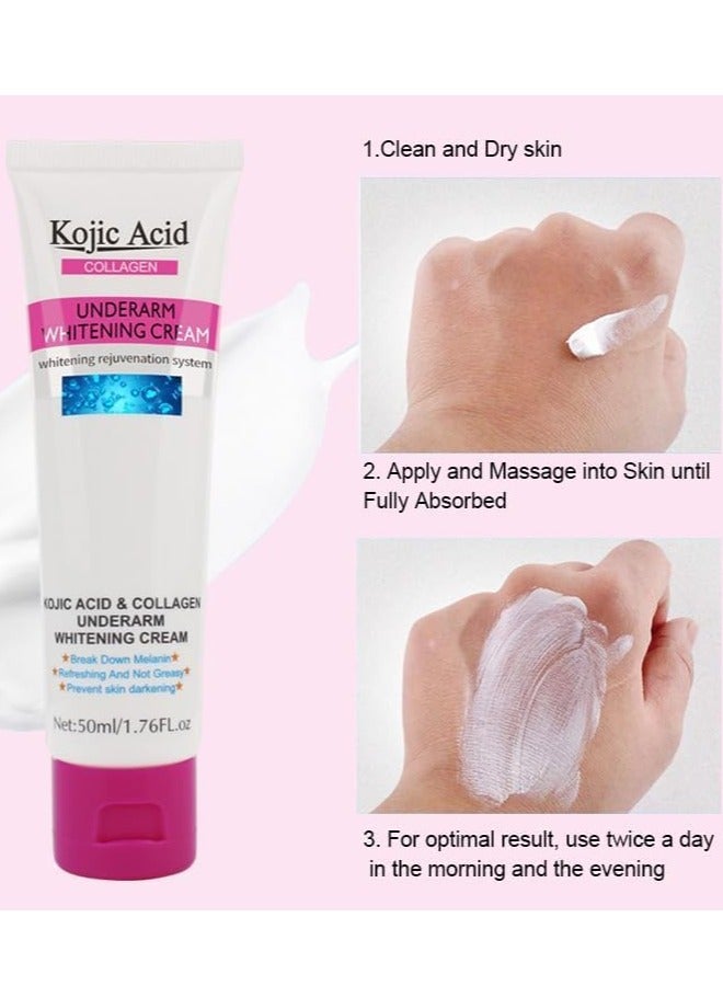 GUANJING كريم تفتيح الإبط بتركيبة كوجيك أسيد والكولاجين 50 مل - كريم تفتيح البشرة وإزالة البقع الداكنة وتقليل الروائح واستعادة نضارة البشرة وترطيبها - Image 3
