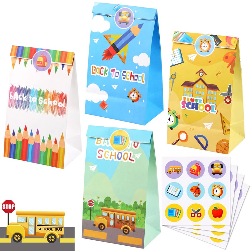 EVERMARKET 24 Pcs Back to School Gift Bags First Day of School Classroom Party Decorations Goodie Bags Candy Treat Bags Gift Wrapping Perfect for Back to School Decorations Supplies