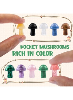 Yanxyad Yanxyad 10 pcs Crystal Mushroom Natural Healing Chakra Balancing Mini Stones Sculpture Hand Carved Agate Gemstones Mushroom Shape for Home Decor (10pcs)  - Image 2
