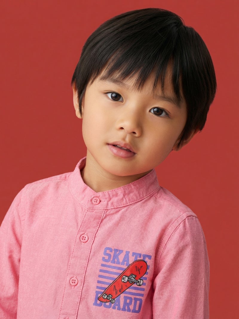 نوتيناتي Nautinati Boys' Cotton Linen Blend Skateboard Placement Print Formal Party Shirt - Image 3
