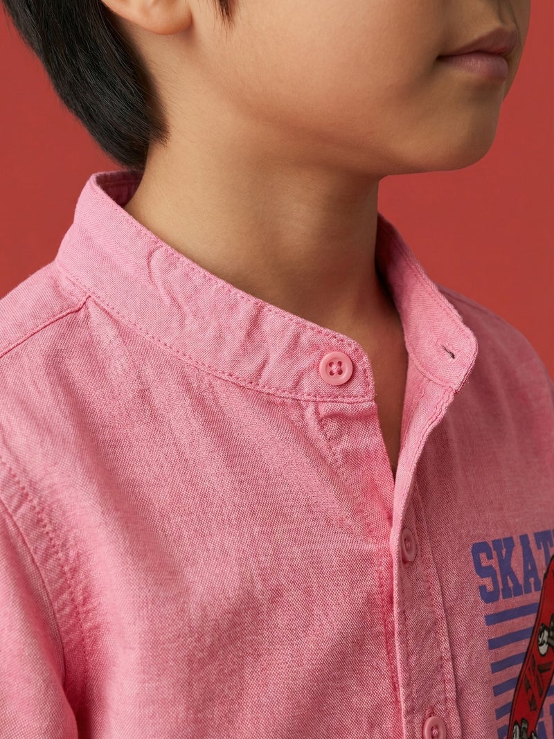 نوتيناتي Nautinati Boys' Cotton Linen Blend Skateboard Placement Print Formal Party Shirt - Image 4