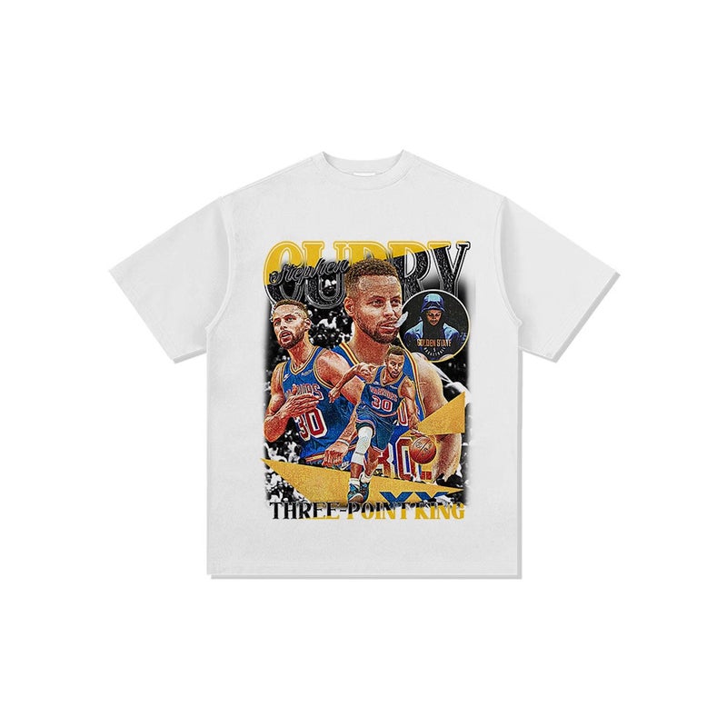 2022 New Warriors Curry Basketball Figure Print Short-sleeved T-shirt European and American Fashion Top black short sleeve - Image 3