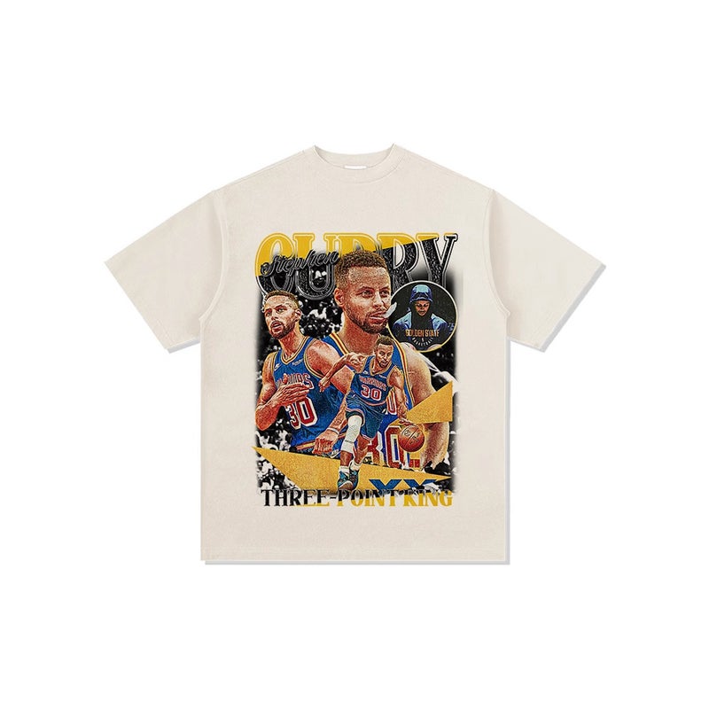 2022 New Warriors Curry Basketball Figure Print Short-sleeved T-shirt European and American Fashion Top black short sleeve - Image 4