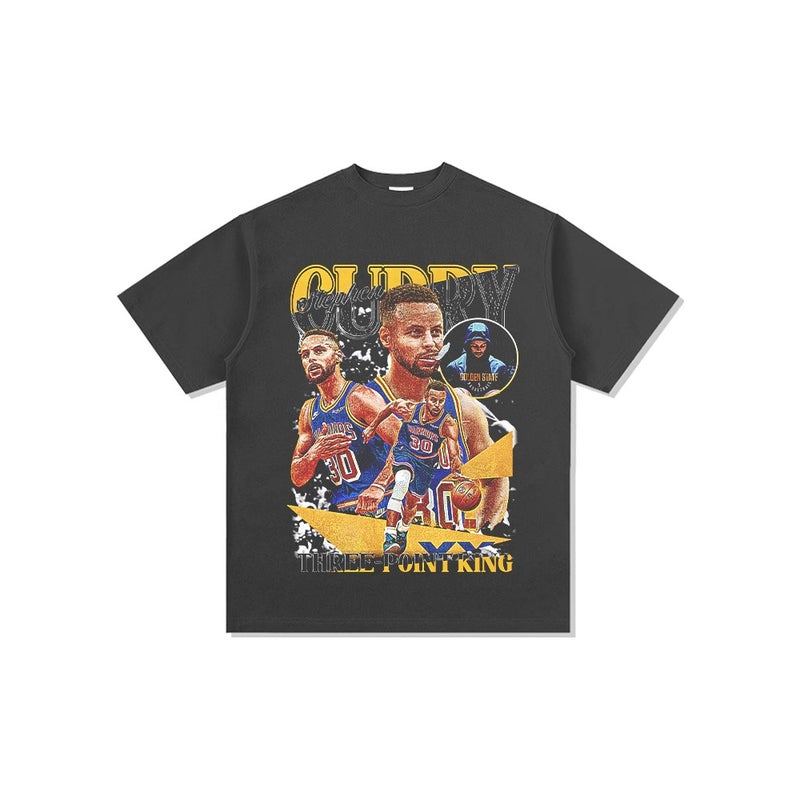 2022 New Warriors Curry Basketball Figure Print Short-sleeved T-shirt European and American Fashion Top black short sleeve - Image 5