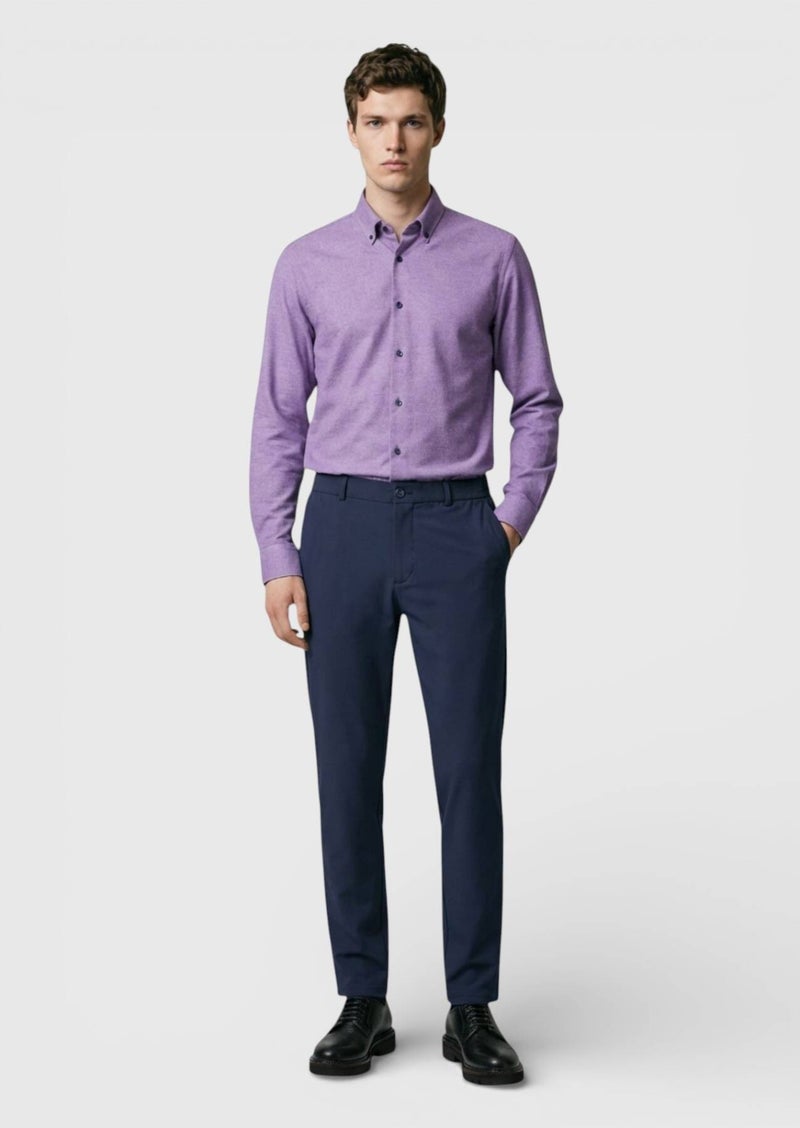 RAMSEY Purple Plain Regular Fit Long Weaving Casual 100% Cotton Shirt - Image 4